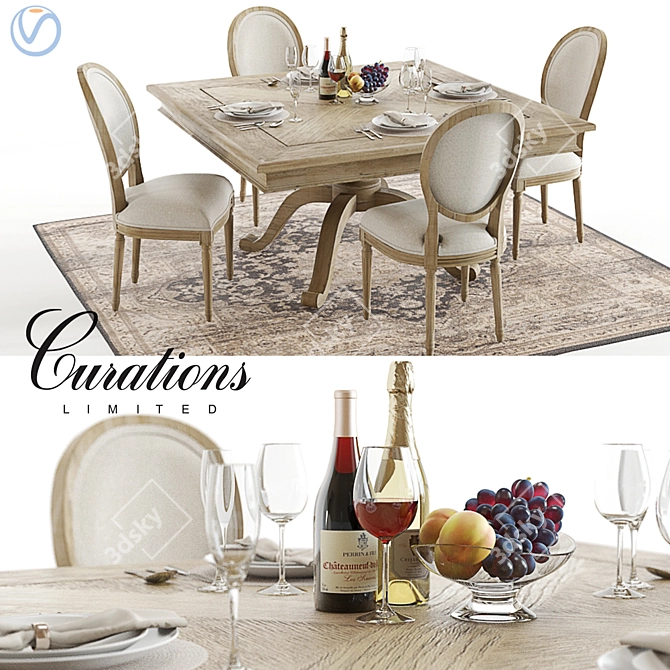 Elegant Chateau Belvedere & Louis Dining Set 3D model image 1