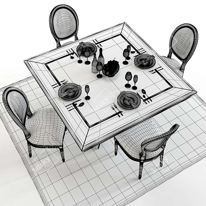 Elegant Chateau Belvedere & Louis Dining Set 3D model image 3