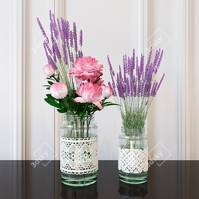 Bloom in Glass: Decorative Flower Set 3D model image 1
