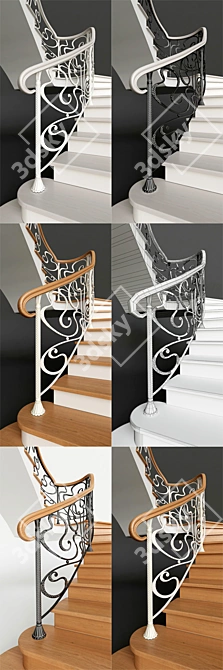 Elegant Wrought Iron Staircase 3D model image 2