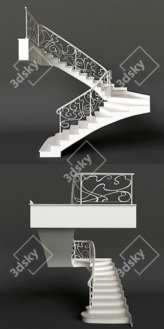 Elegant Wrought Iron Staircase 3D model image 3