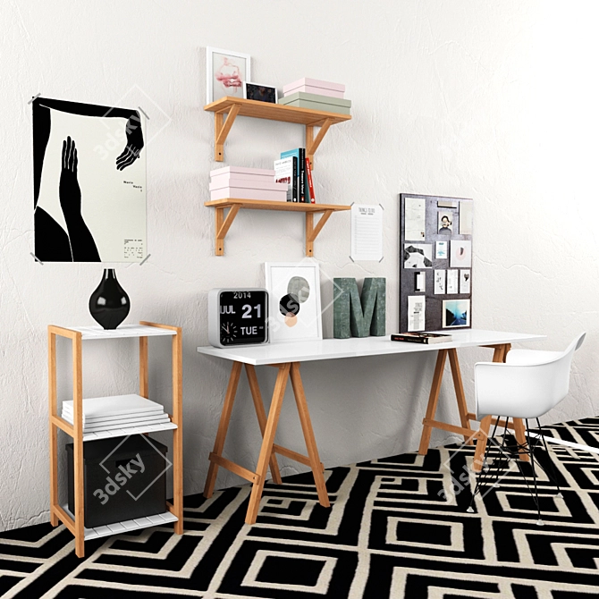 Modern Home Office Desk 3D model image 2