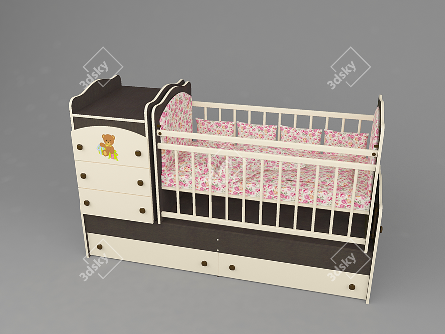 Convertible Baby Crib with Swings 3D model image 2