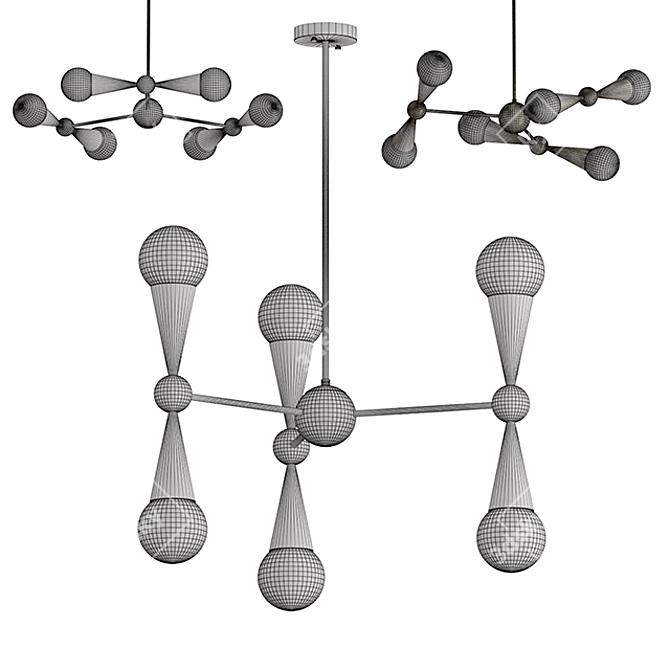 Caracas Chandelier: Gold & Black Metal, Modern Art-Deco Design 3D model image 3