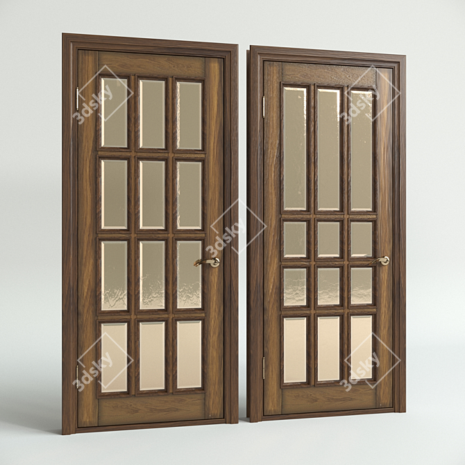 Elegant Wooden Doors with Glass 3D model image 1