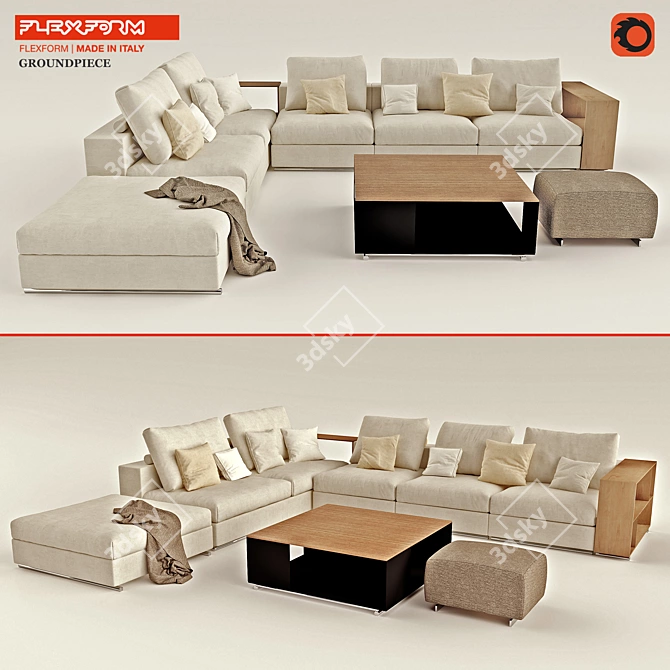 Modular Sofa FLEXFORM Groundpiece Set 3D model image 1