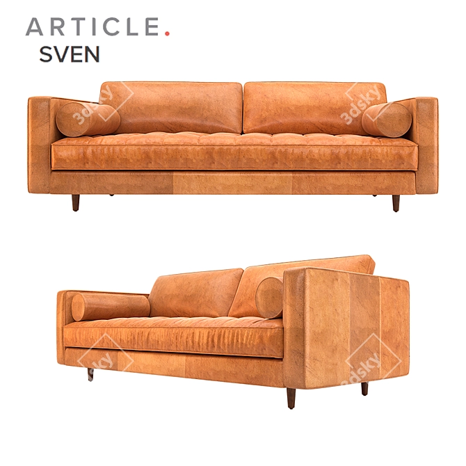 Sven Charme Tan Mid-Century Leather Sofa 3D model image 1