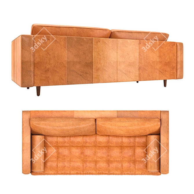 Sven Charme Tan Mid-Century Leather Sofa 3D model image 2