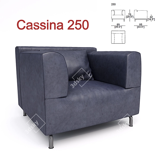 Cassina 250: Leather Armchair with Metal Base 3D model image 1