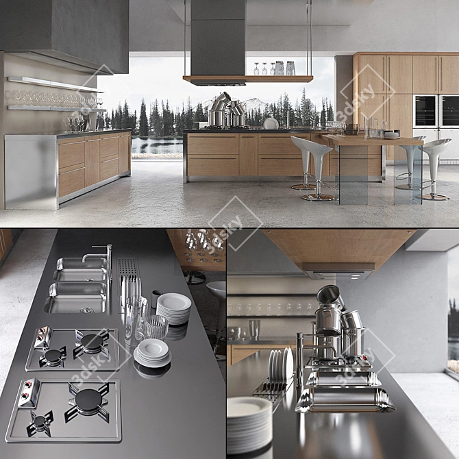 Sleek Kitchen Set with Gaggenau 3D model image 3