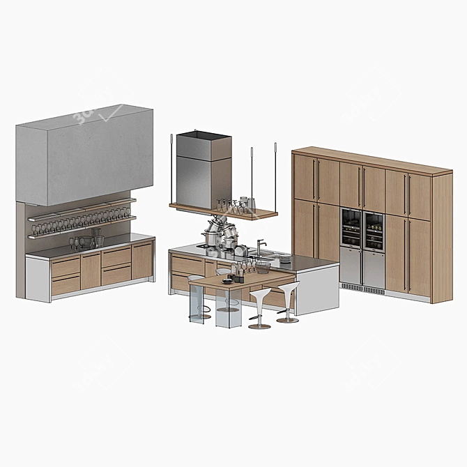 Sleek Kitchen Set with Gaggenau 3D model image 2