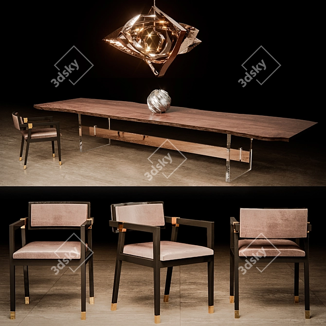 Hudson Dining Set: Table, Chair, Light Fixture 3D model image 1