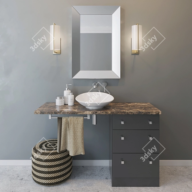 Elegant Bathroom Set with Villeroy & Boch Sink, GROHE Mixer, Anel Mirror, Tripod Sconce, and 3D model image 1