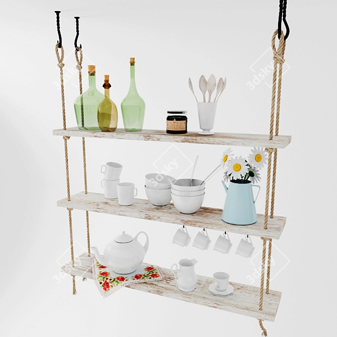 Kitchen Hanging Shelf with Dishware 3D model image 1