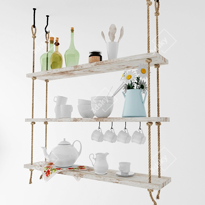 Kitchen Hanging Shelf with Dishware 3D model image 2