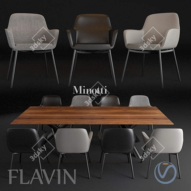 Elegant Flavin Chair & Vandyck Table 3D model image 1