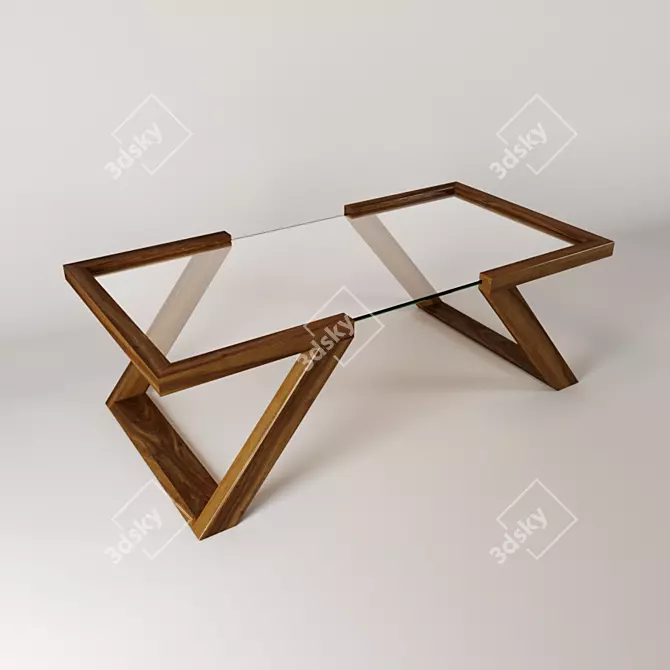 Modern Wood and Glass Coffee Table 3D model image 2