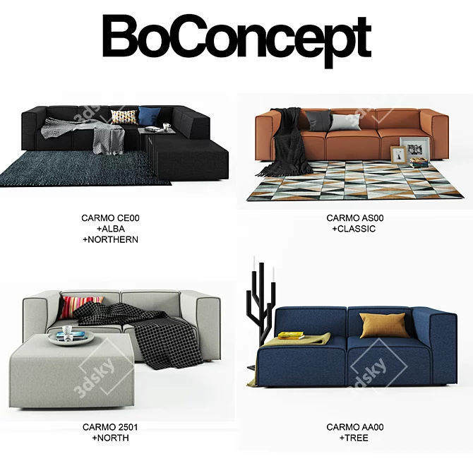 BoConcept Carmo Modular Sofa and Decor Set 3D model image 2