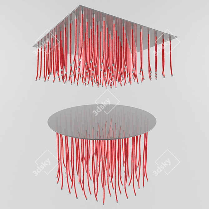 Modern Glass-Top Tables with Red Ropes 3D model image 2