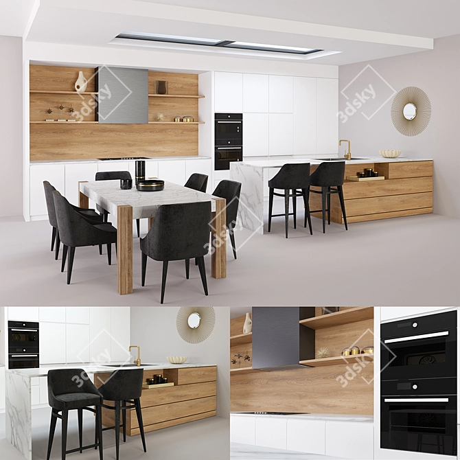 Modern White Kitchen with Island 3D model image 2