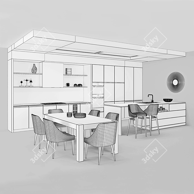 Modern White Kitchen with Island 3D model image 3