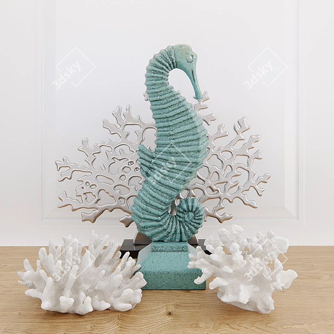Title: Marine Elegance: Seahorse Sculpture & Coral Decor 3D model image 1