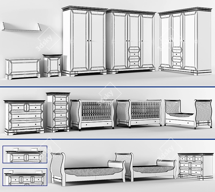 Sauthon Elodie Blanc: Complete Baby Furniture Collection 3D model image 2