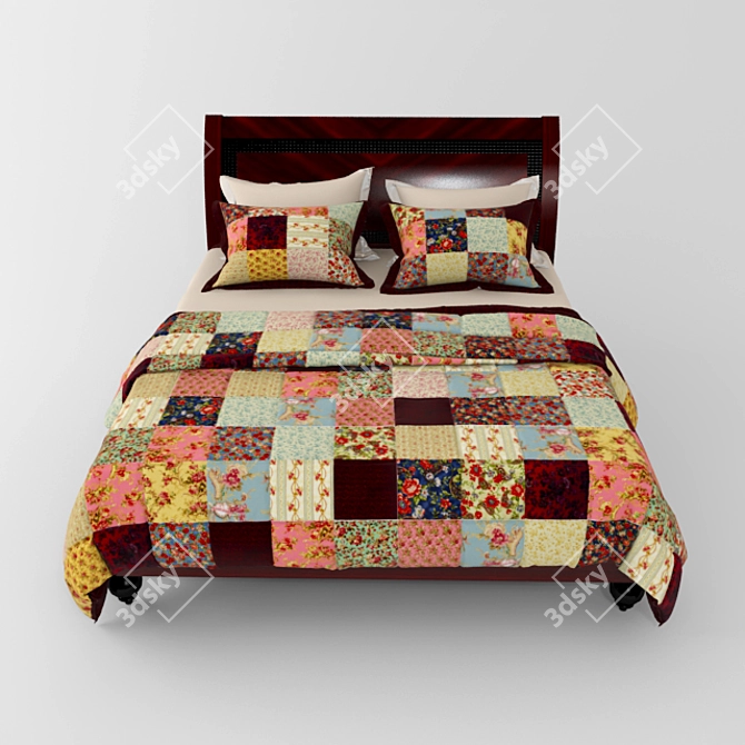 Patchwork Bed: Quilted Comfort at Your Fingertips! 3D model image 1