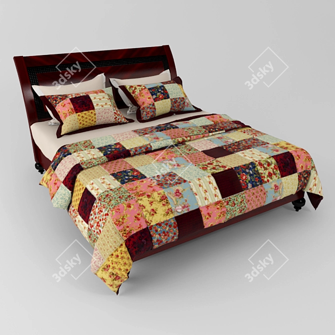 Patchwork Bed: Quilted Comfort at Your Fingertips! 3D model image 2