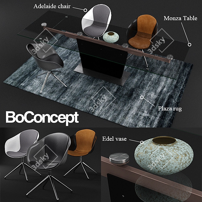 Modern Elegance: BoConcept Monza Table & Adelaide Chair 3D model image 1