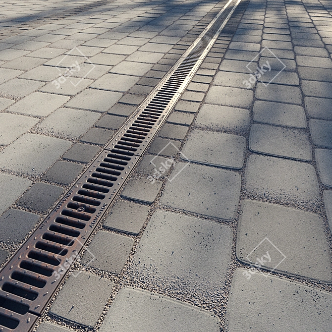 Gray Paving Slabs with Storm Grate 3D model image 1