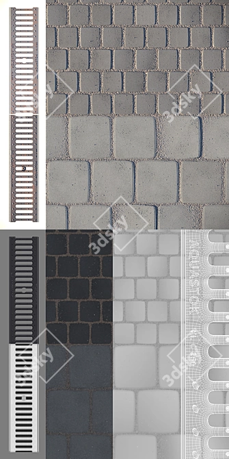 Gray Paving Slabs with Storm Grate 3D model image 3