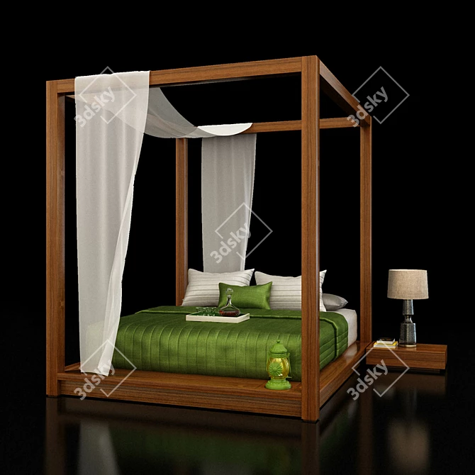 Luxury Canopy Bed Set 3D model image 1