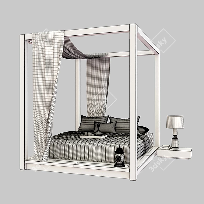 Luxury Canopy Bed Set 3D model image 2