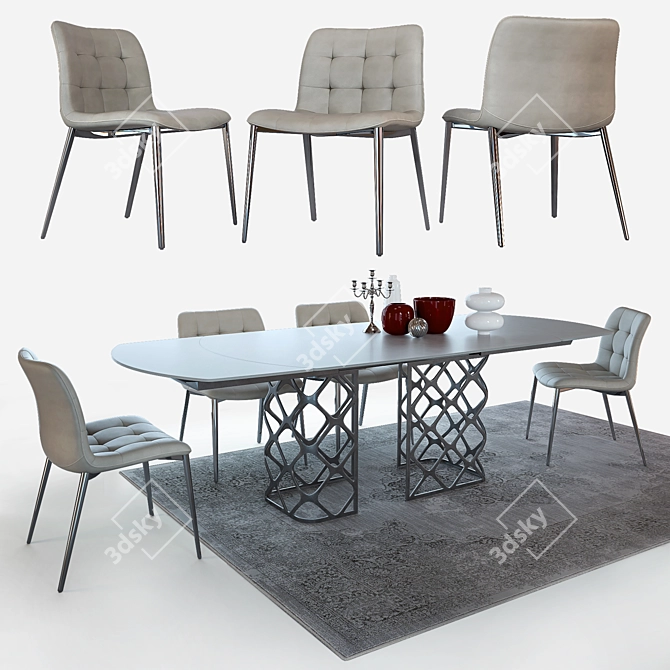 Elegant Dining Set: Bontempi Casa Table & Chairs 3D model image 1