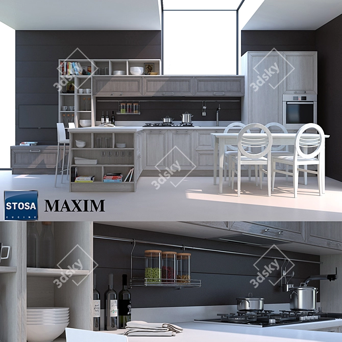 Stosa MAXIM Kitchen - Bosch Oven, Siemens Cooktop, Blanco Sink 3D model image 1