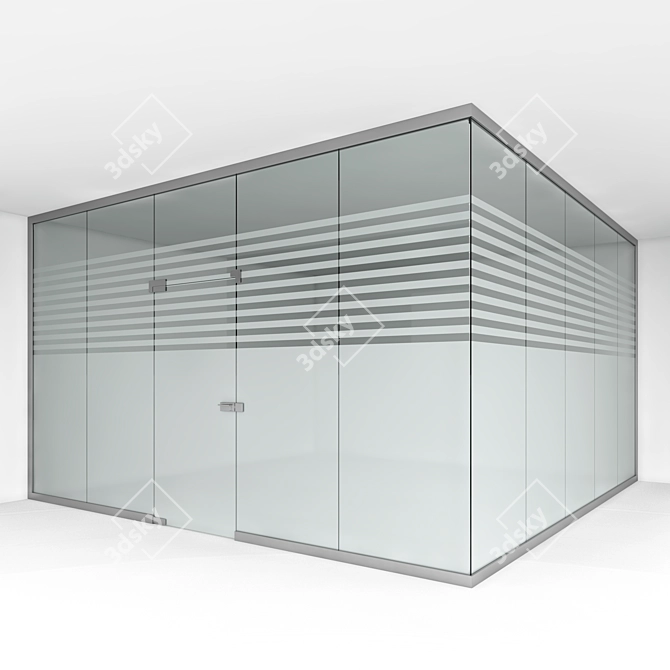 Sleek Glass Office Partition with 4 Artistic Sandblasted Designs 3D model image 1