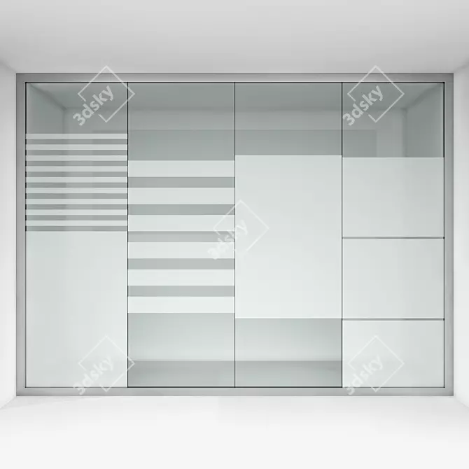 Sleek Glass Office Partition with 4 Artistic Sandblasted Designs 3D model image 2