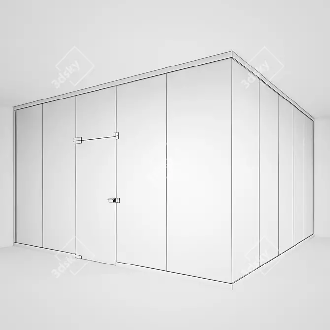 Sleek Glass Office Partition with 4 Artistic Sandblasted Designs 3D model image 3