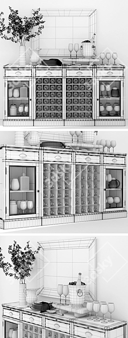 Modular Mahogany Bar Buffet 3D model image 3