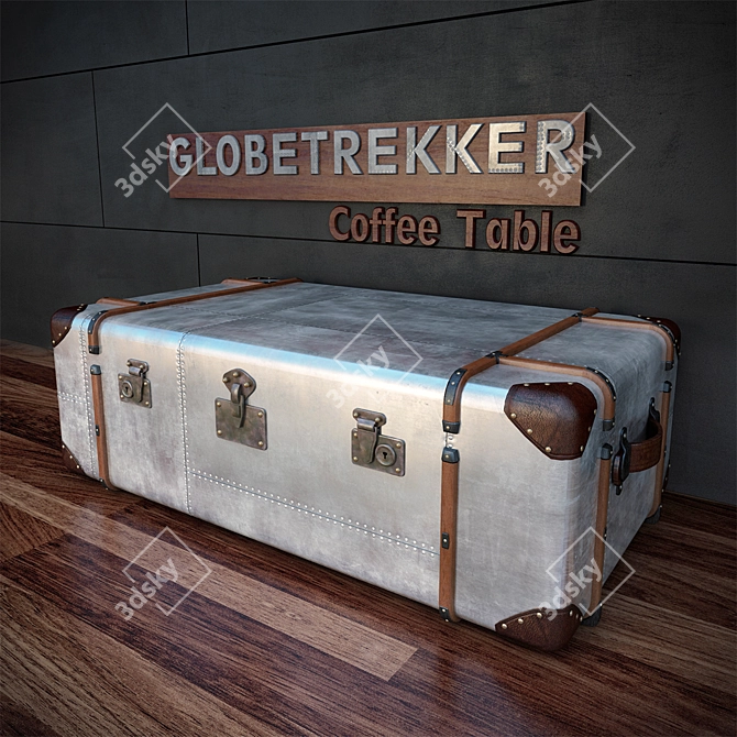 Globetrekker Coffee Table: Exquisite Blend of Wood, Leather, and Aluminum 3D model image 1