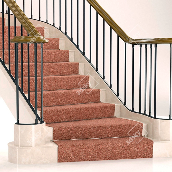 Elegant Stairway: Iron, Wood & Marble 3D model image 2