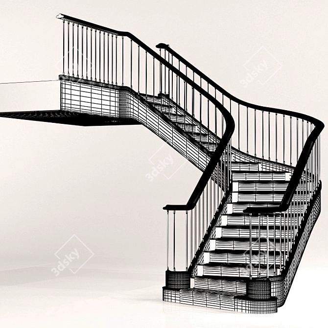 Elegant Stairway: Iron, Wood & Marble 3D model image 3