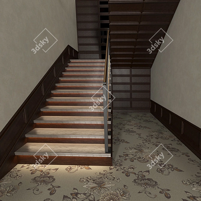 Illuminated Wooden Stairs with Tristone M-705 LAKE COAST and Hudson Park Wallpaper 3D model image 1