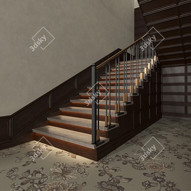 Illuminated Wooden Stairs with Tristone M-705 LAKE COAST and Hudson Park Wallpaper 3D model image 3