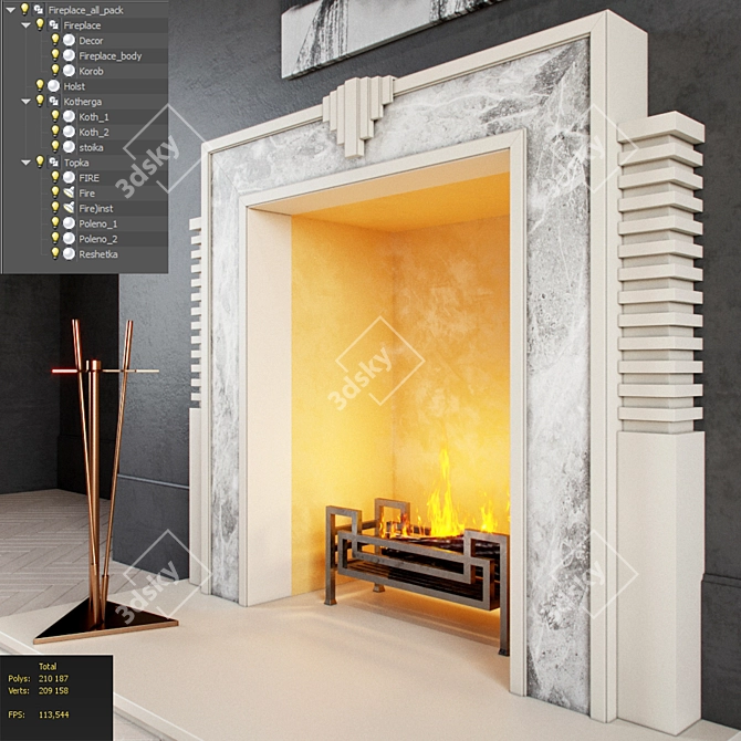 Hulanicki Art Deco Fireplace 3D model image 2
