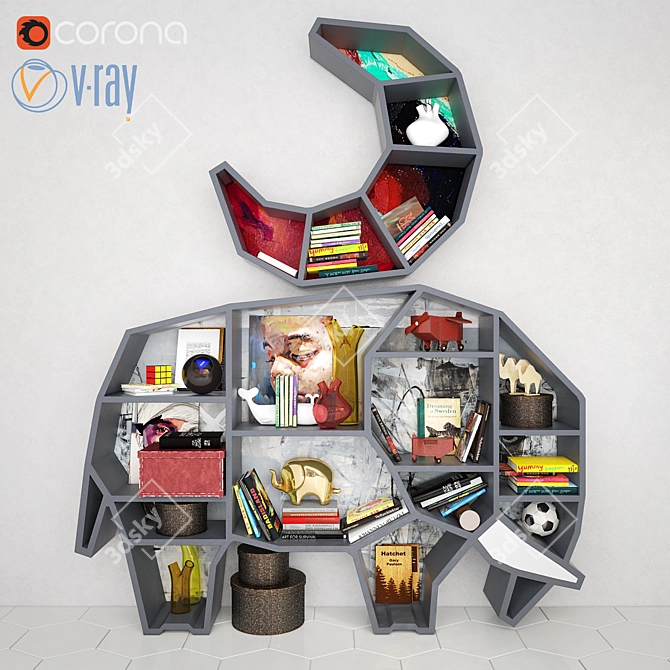 Elephant Bookshelf: Whimsical Nursery Decor 3D model image 1