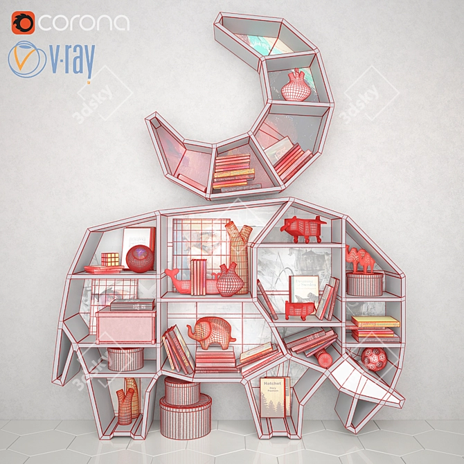 Elephant Bookshelf: Whimsical Nursery Decor 3D model image 2