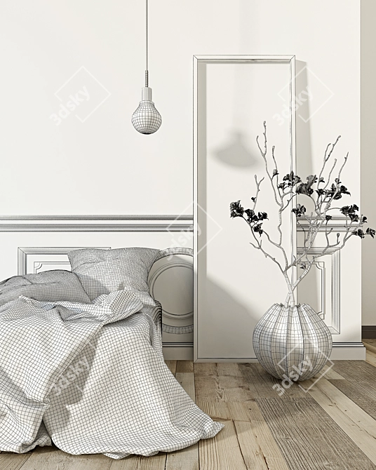 Floral Bedroom Decor Set 3D model image 3