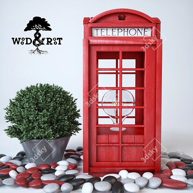 Vintage Telephone Booth Luminaire 3D model image 2